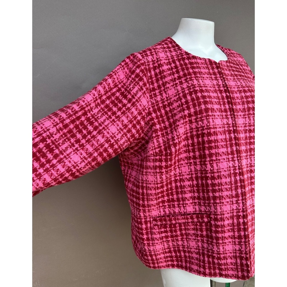 On 34th Womens 22W Tweed Blazer Pink Red Plaid Cropped Jacket Preppy Chic Plus - Picture 4 of 15